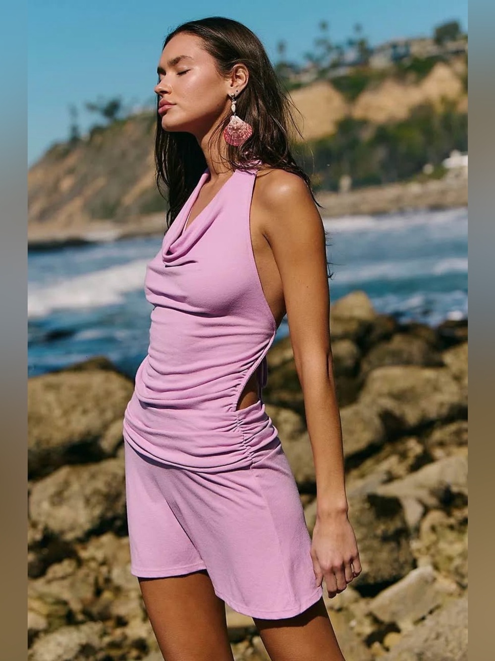 Free People Beach Good Feels Cowl-Neck Mini Dress, Size Medium